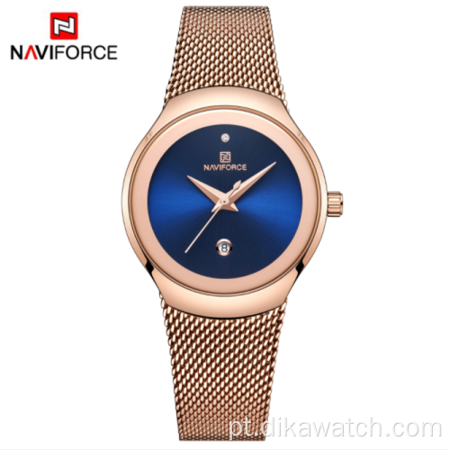 NAVIFORCE novo 5004 mesh pulseira calendário relógio à prova d &#39;água quartzo moda senhora